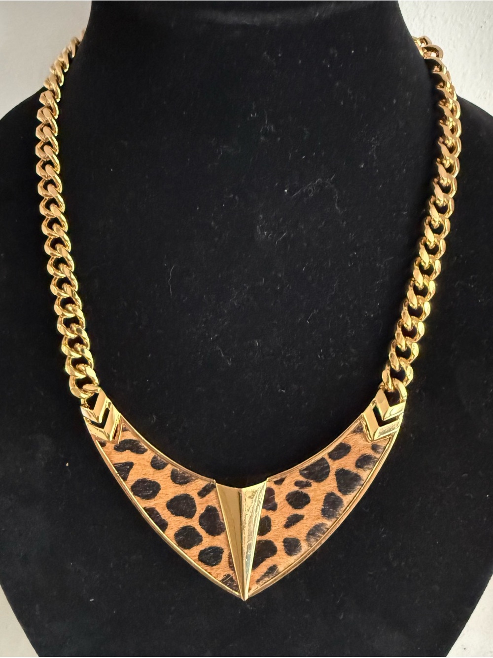 Vince Camuto Calf Hair Animal Print Gold Tone Bib Necklace
